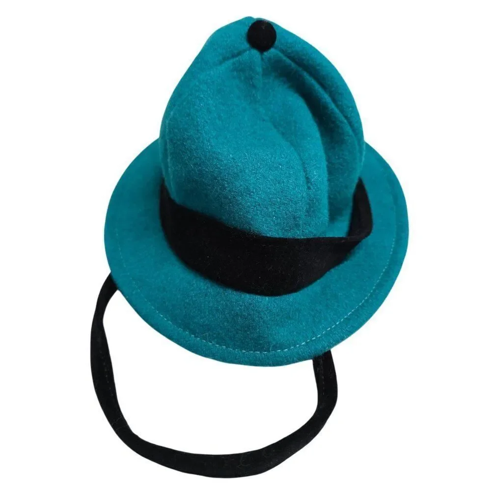 Vintage Rothschild Turquoise Wool Cloche Hat With Quirky Black Band